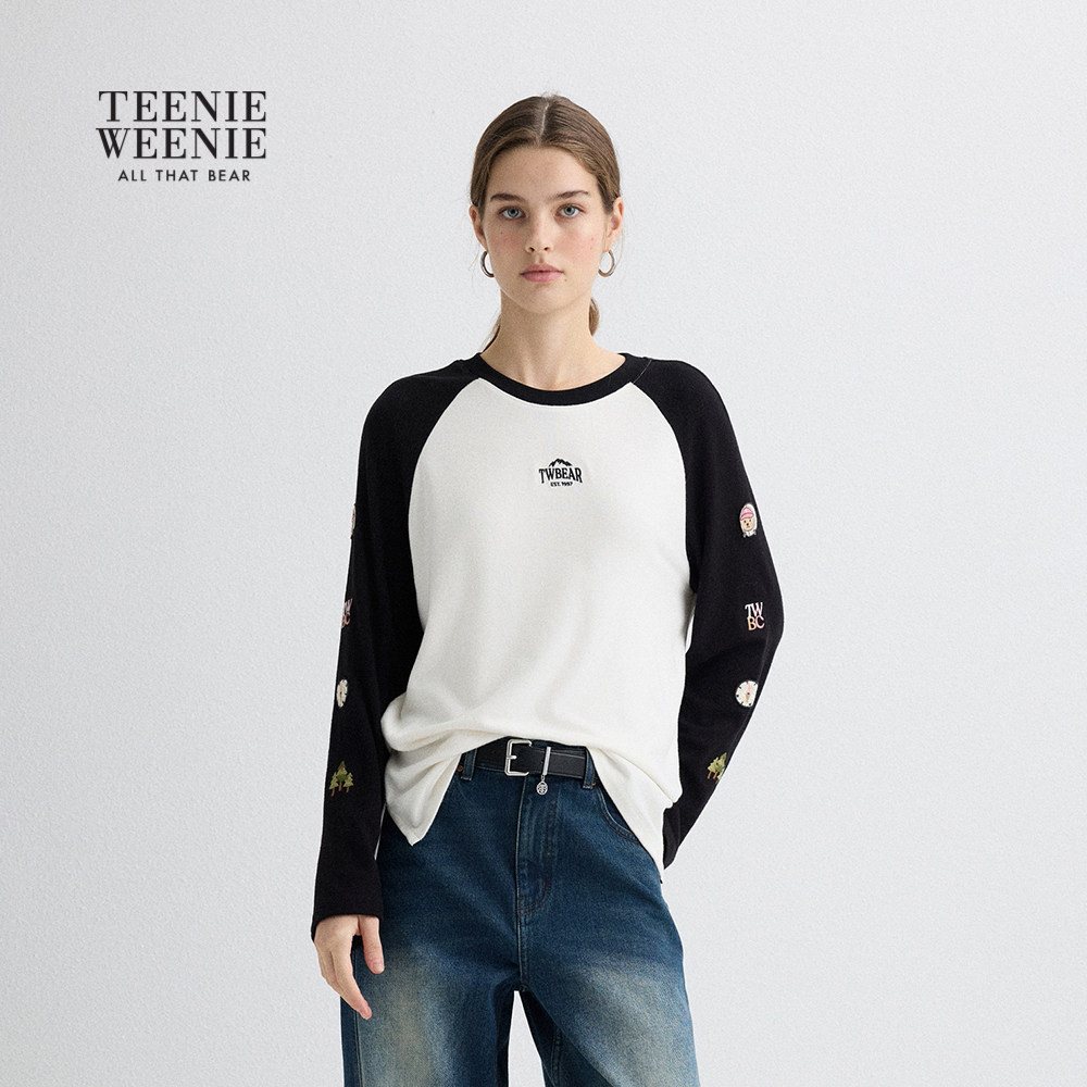 TeenieWeenie小熊女T恤秋冬休闲活力撞色插肩长袖圆领打底衫上衣,女装/女士精品,T恤,淘宝优惠券,粉丝福利购,淘宝优惠卷