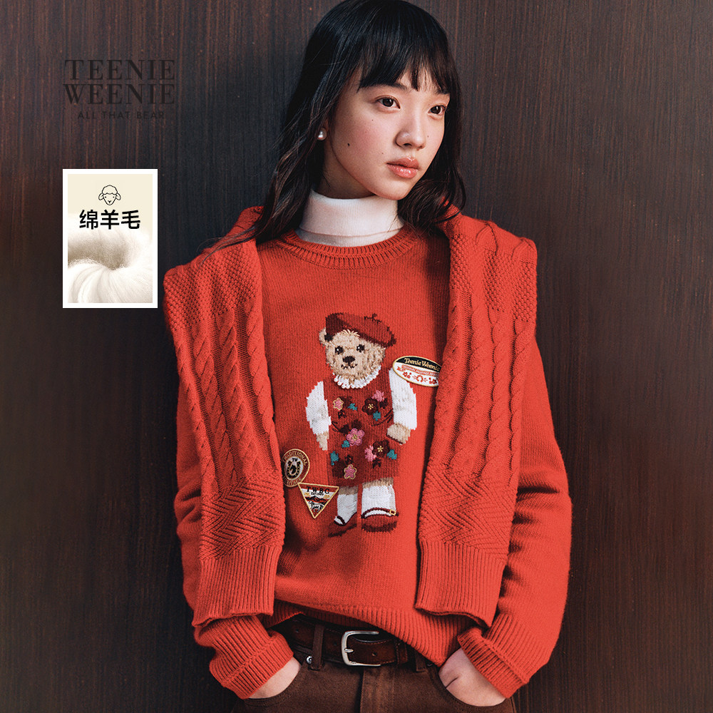 TeenieWeenie小熊女装毛针织衫26春新款新年氛围大熊提花圆领毛衣,女装/女士精品,毛针织衫,淘宝优惠券,粉丝福利购,淘宝优惠卷