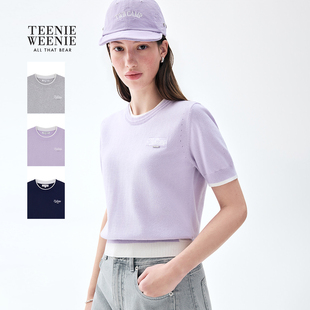 撞色字母提花圆领针织短袖 TeenieWeenie小熊女装 毛衣26春夏新品