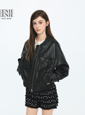 TEENIEWEENIE bearnova26年春季新款女装立体蝴蝶结时髦短款皮衣