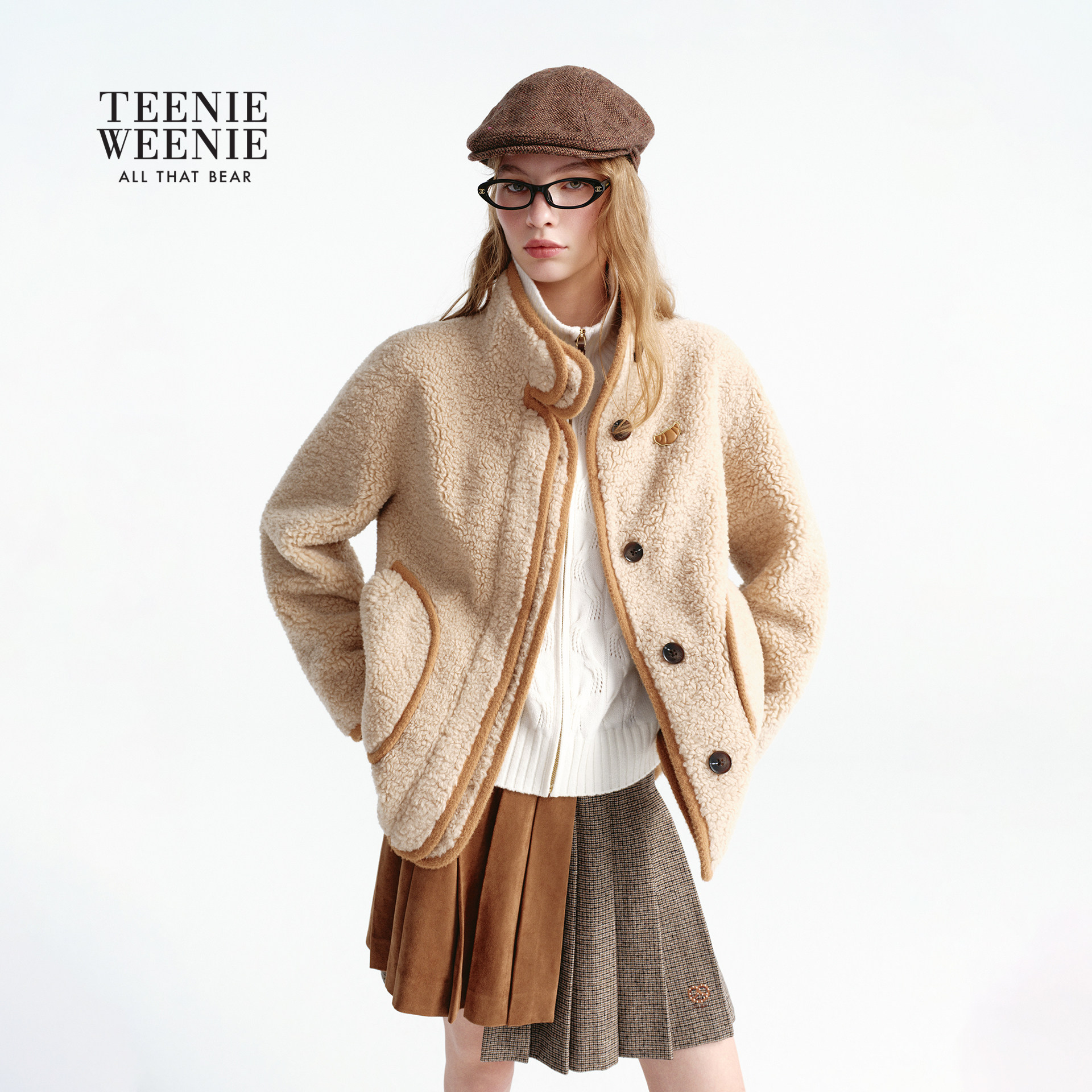 TeenieWeenie小熊外套女26秋冬款休闲通勤复古学院摇粒绒立领上衣