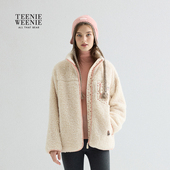 TeenieWeenie小熊女装 卫衣外套 秋冬碎花灯芯绒拼接仿羊羔毛开衫