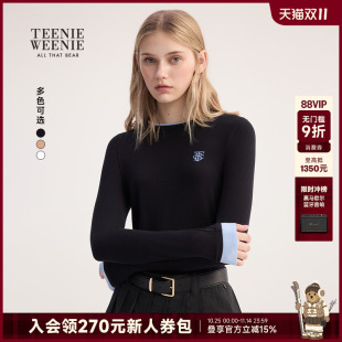 简约线条撞色拼接长袖 新款 上衣 T恤2025秋季 TeenieWeenie小熊女装