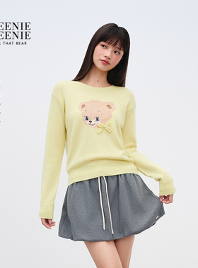 TEENIEWEENIE bearnova2025年冬季新款女装萌趣大熊图案圆领毛衣