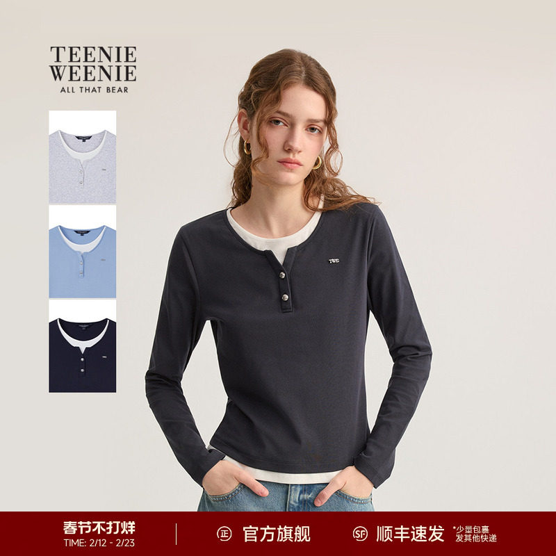 TeenieWeenie小熊女装T恤秋冬季简约复古时髦撞色拼接长