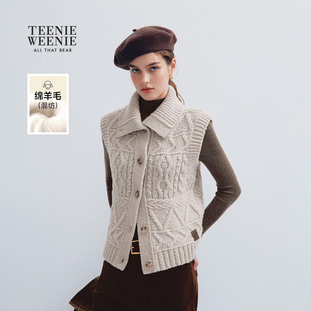 TeenieWeenie小熊女装绵羊毛针织衫2025冬季新款复古