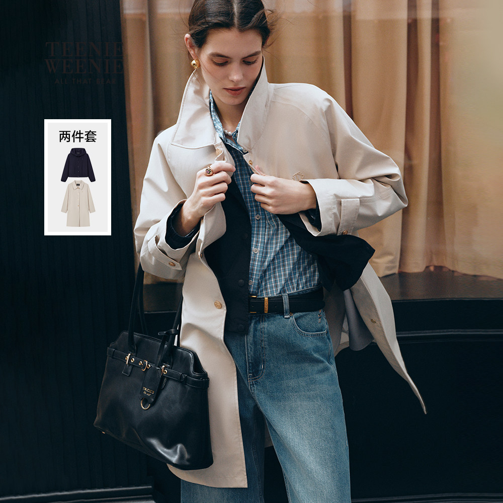 TeenieWeenie小熊女装外套26春季新款气质通勤连帽风衣马甲两件套