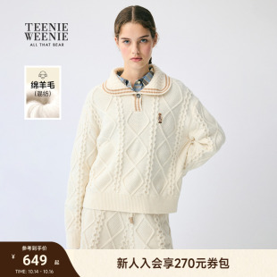 翻领花纹套头长袖 TeenieWeenie小熊女装 时尚 新款 上衣 毛衣2025秋季
