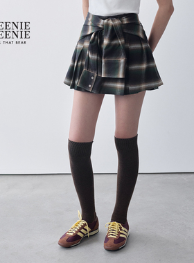 TEENIEWEENIE bearnova2025冬季新款女时髦假袖子装饰格纹半身裙