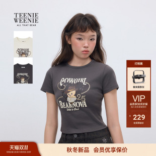 TEENIEWEENIE bearnova小熊女装T恤26秋季新款西部牛仔印花短袖衫