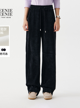 TeenieWeenie小熊女装卫裤2025冬季新款简约舒适宽松雪尼尔直筒裤