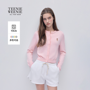 TEENIEWEENIE bearnova秋冬季女柔软舒适刺绣圆领毛针织开衫外套