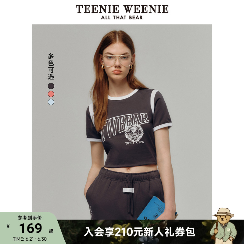 TeenieWeenie小熊女装圆领T恤2025夏季新款美式活力清新撞色短袖