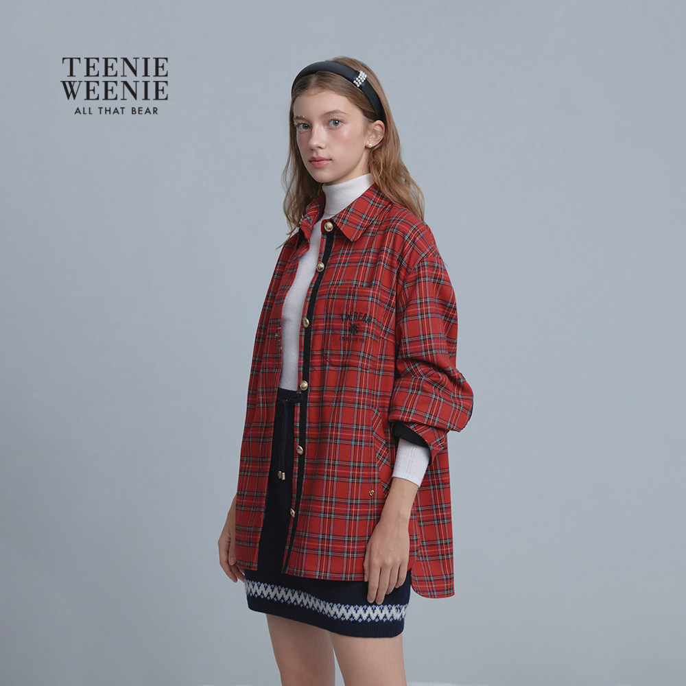 TeenieWeenie小熊女装大衣25冬季新款复古时尚衬衫式格