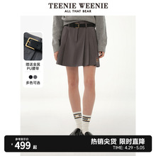 TeenieWeenie小熊2024年百褶半身裙黑色短裙高腰A字裙JK女裙气质