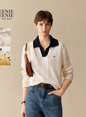 【T.W.R.C】TeenieWeenie小熊女装26春季新款撞色V字翻领毛衣twrc