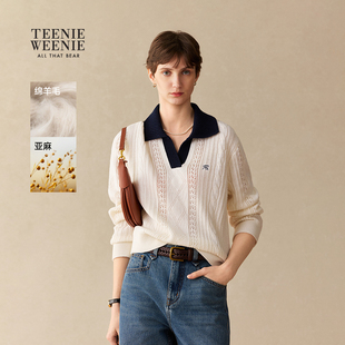 【T.W.R.C】TeenieWeenie小熊女装26春季新款撞色V字翻领毛衣twrc