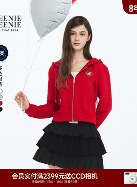 TEENIEWEENIE bearnova26春季新款女装爱心小熊刺绣短款连帽卫衣