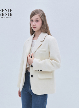 TEENIEWEENIE bearnova25冬季新款女装挺括舒适圈圈毛纱毛呢外套