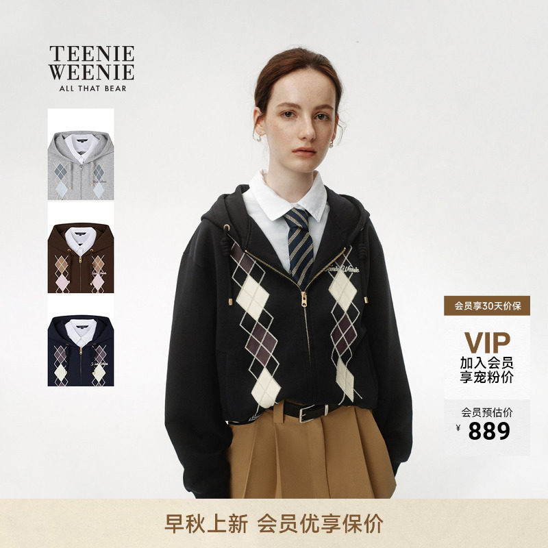 TeenieWeenie小熊女装连帽卫衣开衫26秋季新款宽松假两件外套上衣