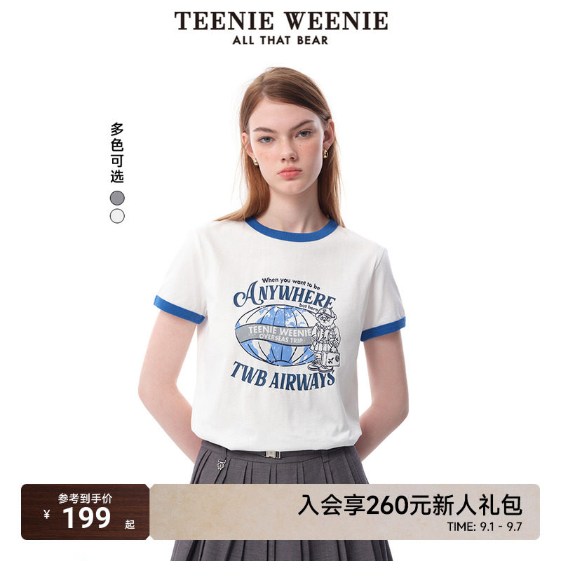 TeenieWeenie小熊女装T恤25夏季新款航海系美式学院撞色圆领短袖