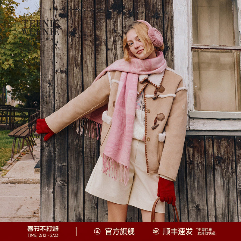 TeenieWeenie小熊女装双面毛绒厚外套简约时尚舒适廓形翻