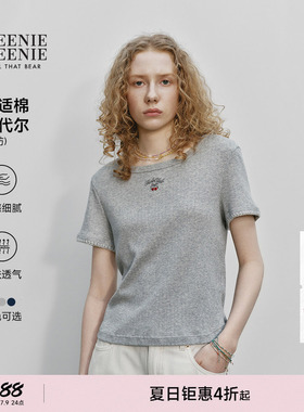 TeenieWeenie小熊女装26夏新款清新活力舒适镂空蕾丝修身短袖T恤