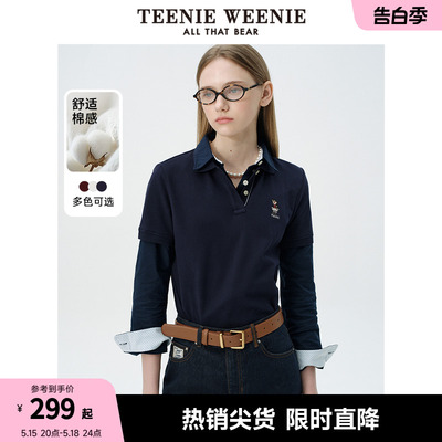 【明星同款】TeenieWeenie小熊2024年夏翻领Polo衫短袖T恤上衣女