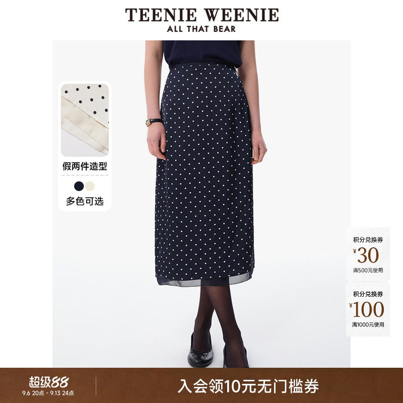 TeenieWeenie小熊女装波点半身裙夏季复古摩登时尚潮流舒适雪纺裙