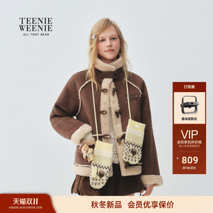 TEENIEWEENIE bearnova小熊女装2026秋冬新款仿麂皮绒翻毛边外套