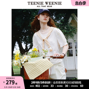 上衣女纯色白色短袖 暗纹轻薄衬衫 娃娃衫 TeenieWeenie小熊夏季