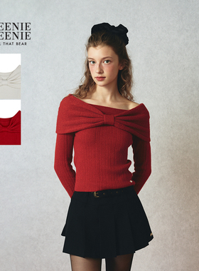 TEENIEWEENIE bearnova25冬季新款女装气质一字肩大蝴蝶结套头衫