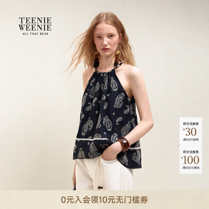 TeenieWeenie小熊女装衬衫26夏季款潮流复古佩利斯挂脖式雪纺衫