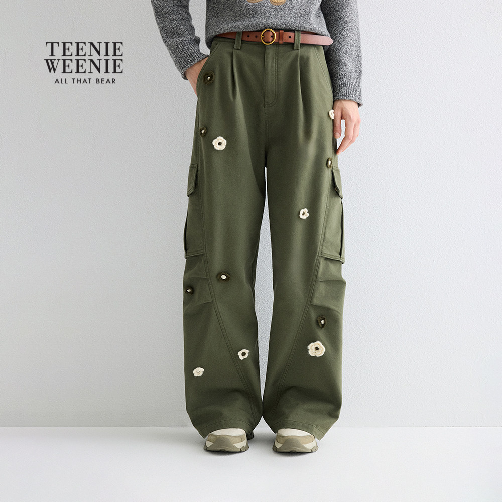TeenieWeenie小熊女装休闲裤秋冬季立体花朵内磨毛工装裤