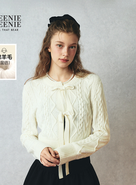 TEENIEWEENIE bearnova25冬季新款女甜美灵动蝴蝶结系带毛织开衫