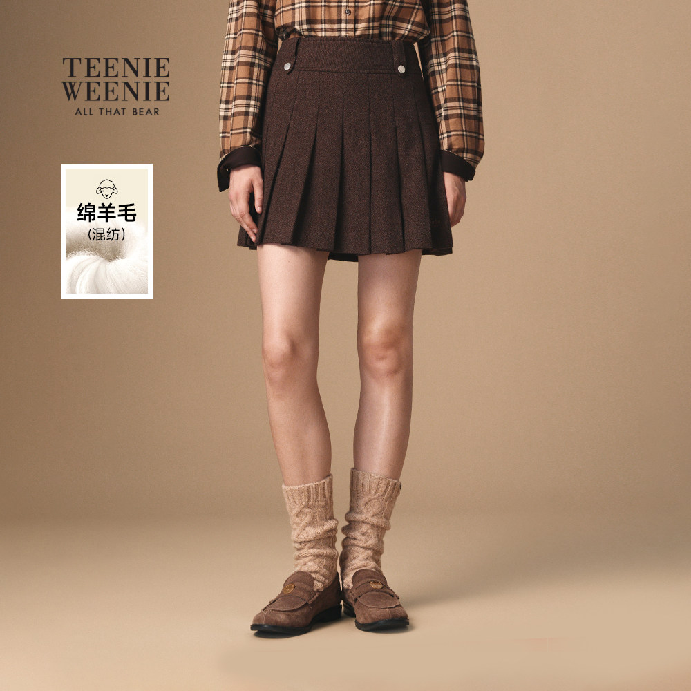 TeenieWeenie小熊女装半身裙秋冬季气质学院风简约刺绣百褶裙短裙,女装/女士精品,半身裙,淘宝优惠券,粉丝福利购,淘宝优惠卷
