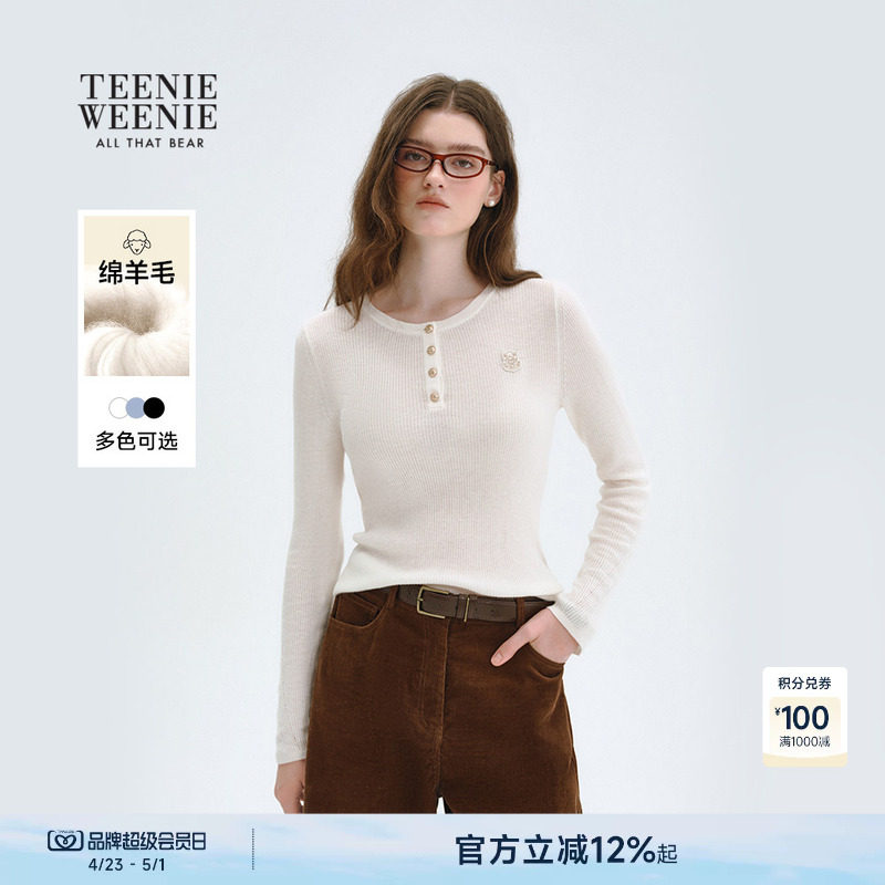 TeenieWeenie小熊女装毛针织衫冬季保暖舒适贴身圆领毛衣套头衫