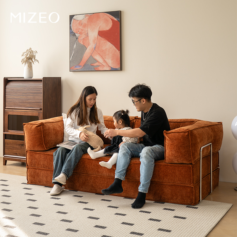 MIZEO 米卓/中古风布艺沙发床 复古小户型两用简约折叠模块沙发