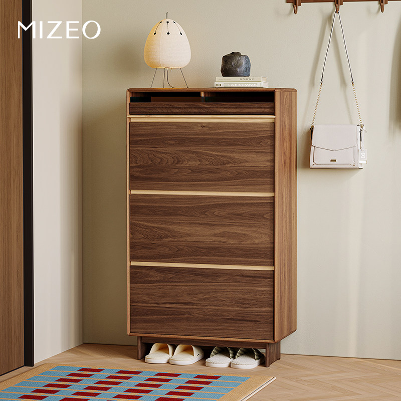 MIZEO米卓/北美黑胡桃木鞋柜家用鞋架玄关收纳柜储物边柜鞋柜