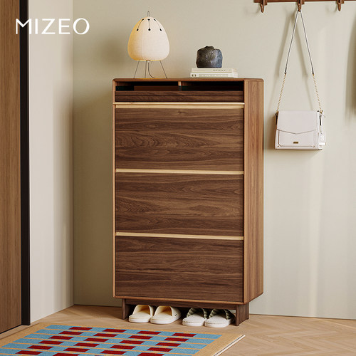 MIZEO米卓/北美黑胡桃木鞋柜家用鞋架玄关收纳柜储物边柜鞋柜