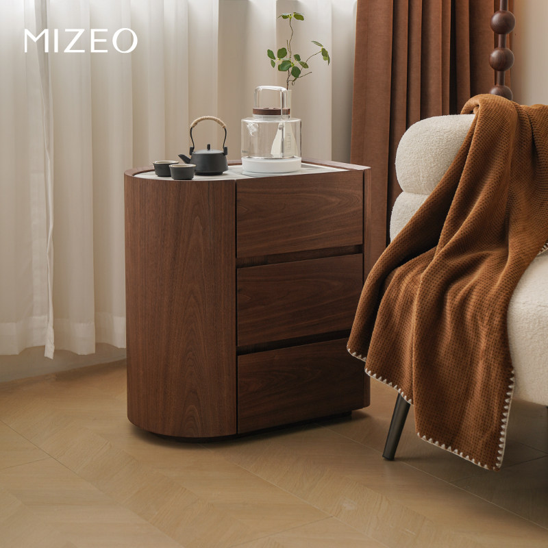 MIZEO 米卓/北美黑胡桃木中古茶水柜客厅茶桌茶台多功能沙发边柜