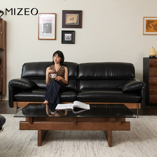MIZEO 米卓/中古风油蜡全青真皮艺沙发三人直排客厅沙发小户型