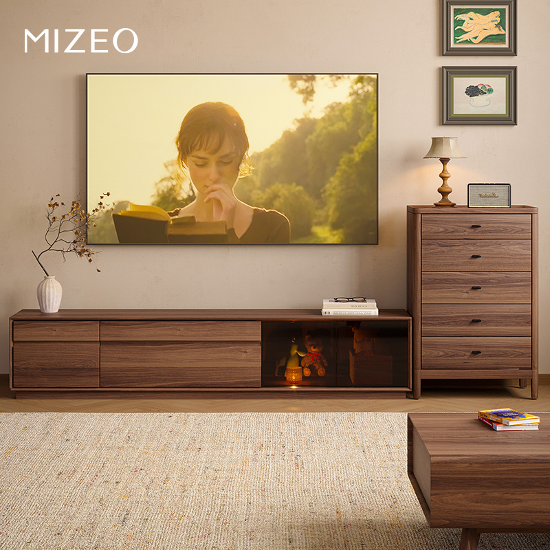 MIZEO米卓/北美黑胡桃木中古风电视柜斗柜组合客厅收纳简约储物柜