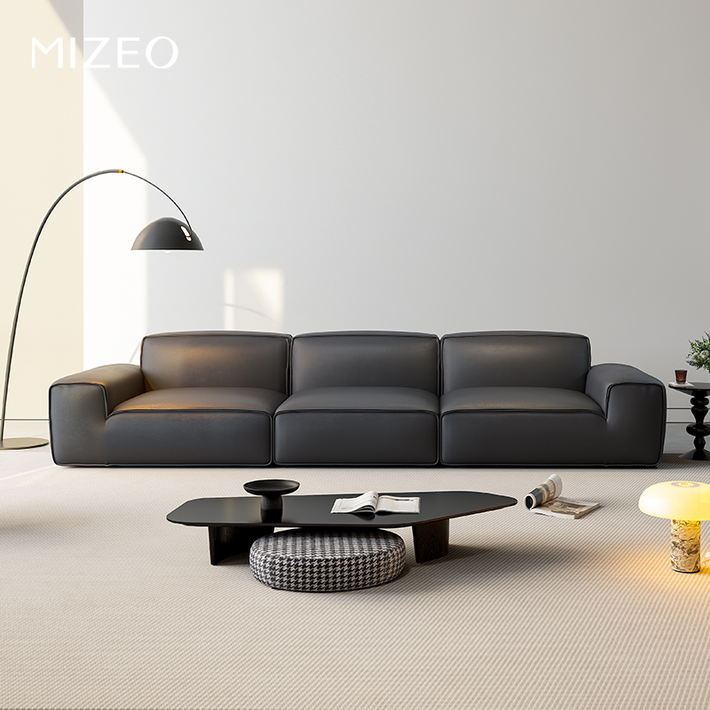 MIZEO米卓/意式极简真皮沙发客厅家用简约豆腐块直排大黑牛沙发-封面