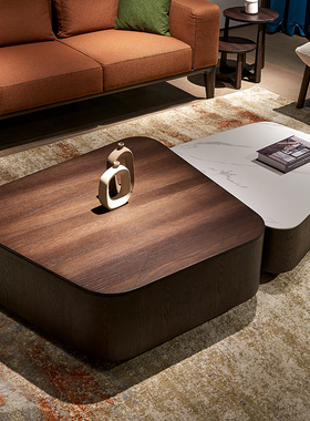 IZO 米卓现代中古白蜡木岩板茶几 大小茶几大户型客厅茶桌