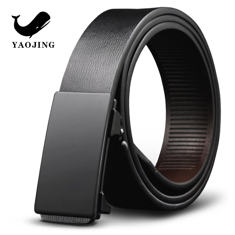 无牙自动扣皮带男无孔内穿式扣青年腰带捷豹学生韩版纯黑色简约