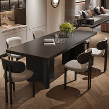 意式简约现代纯黑下挂岩板实木餐桌椅组合大户型设计师大板桌茶桌