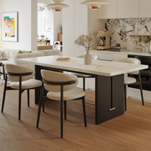 哑光下挂岩板现代简约餐桌椅组合小户型复古高级白色长方形中古风