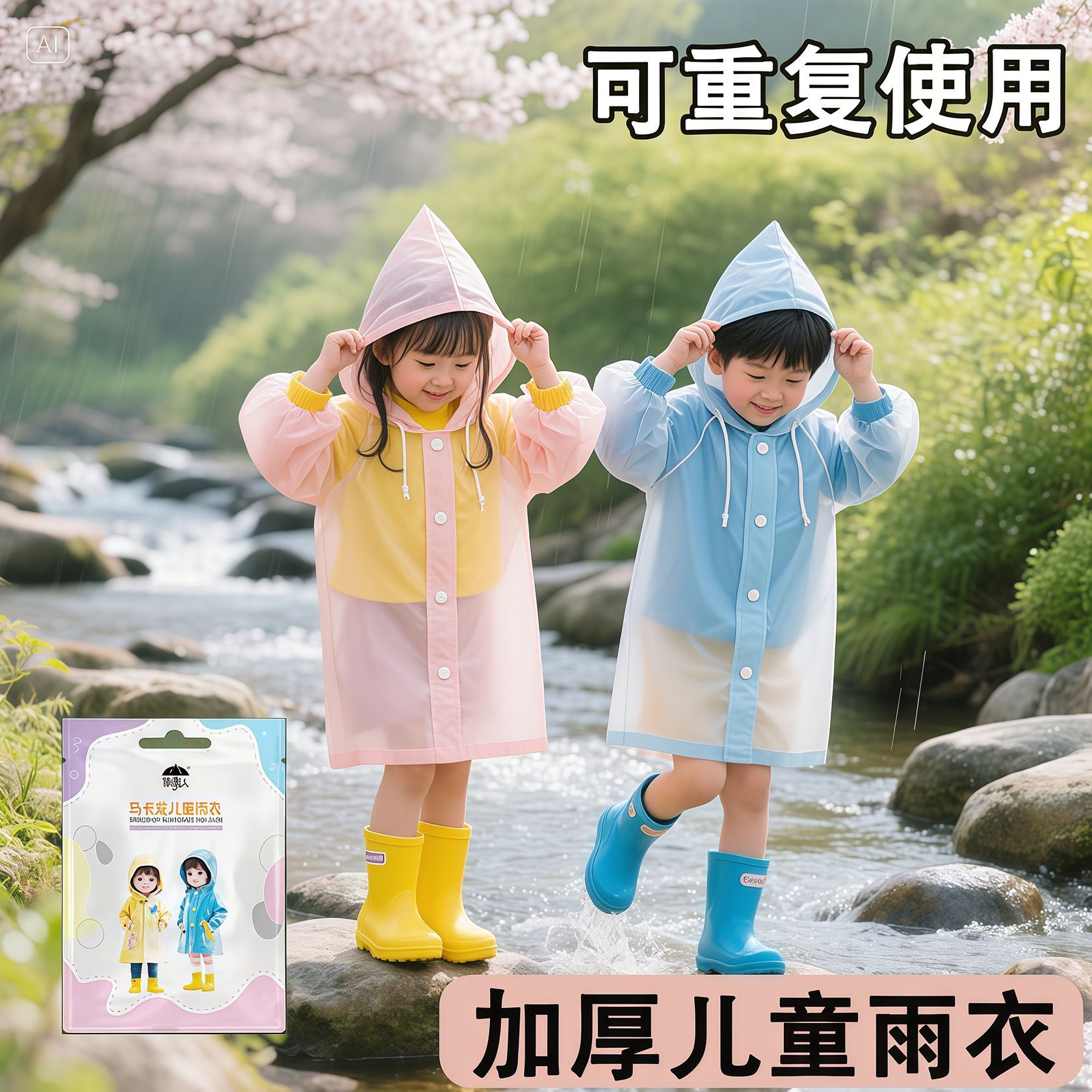 儿童雨衣一次性加厚全身可背书包男童防水连体透明女孩小学生雨披