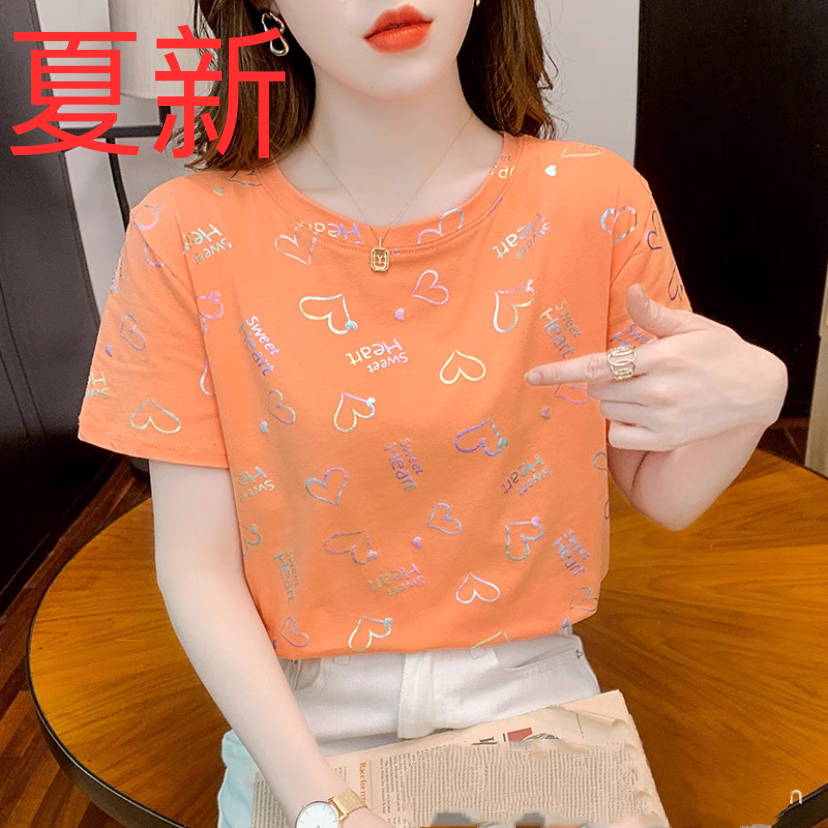 短袖t恤ins潮夏季女士装2026年新款韩版印花时尚宽松大码胖mm上衣